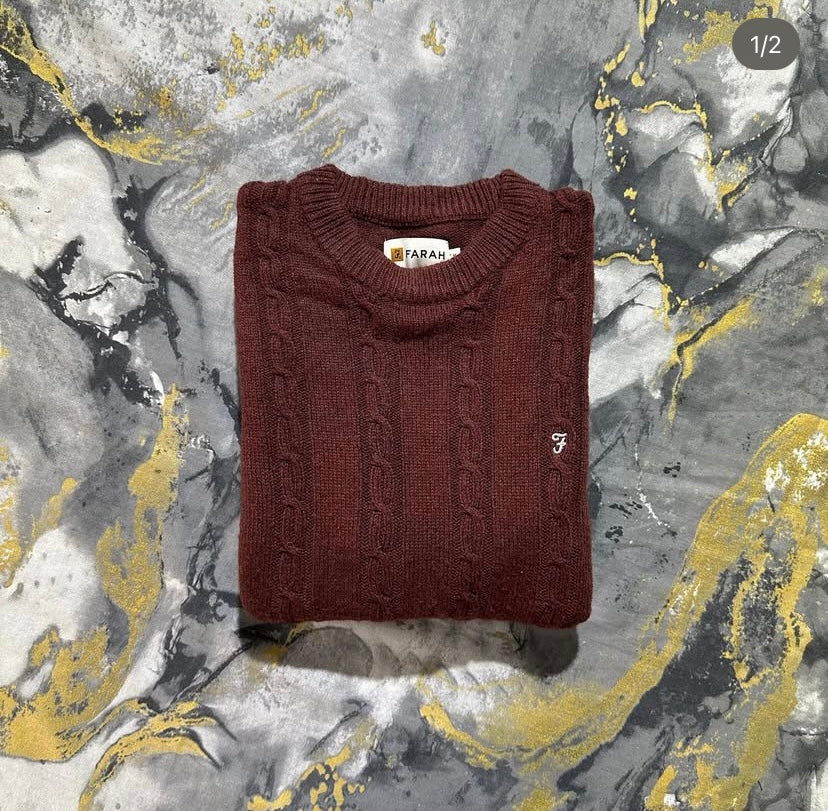 Brick Red Cable Knit Sweater