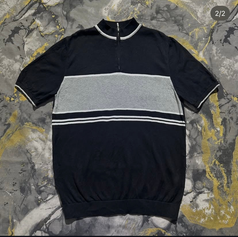 Black Striped Half Zipper