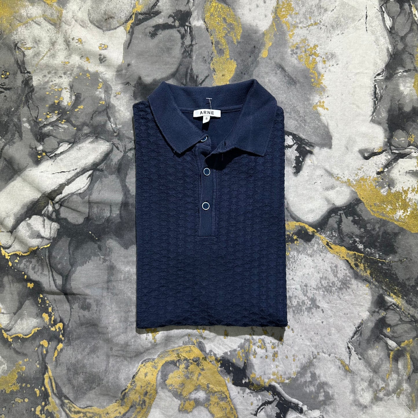 ARNE Patterened Blue Knitted Buttoned Polo