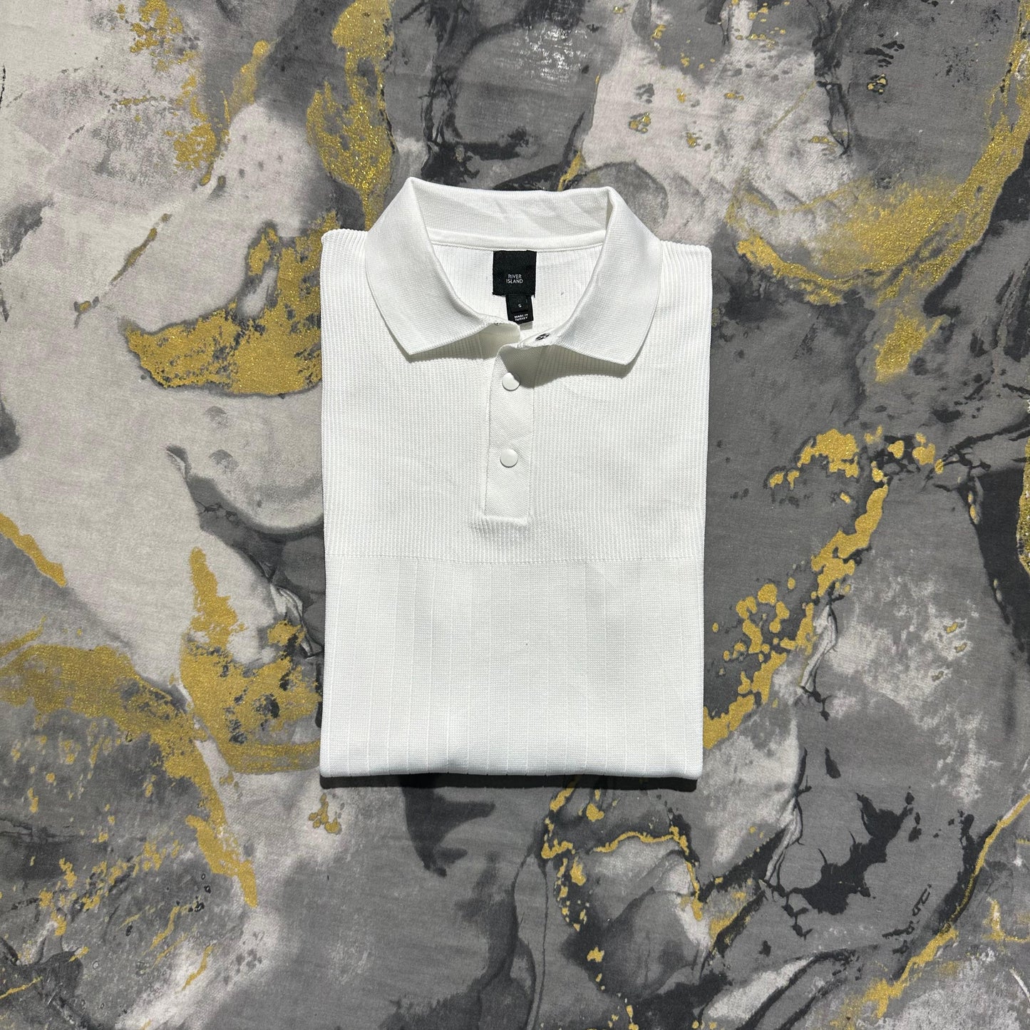 White Ribbed Pattern Slim Fit Polo