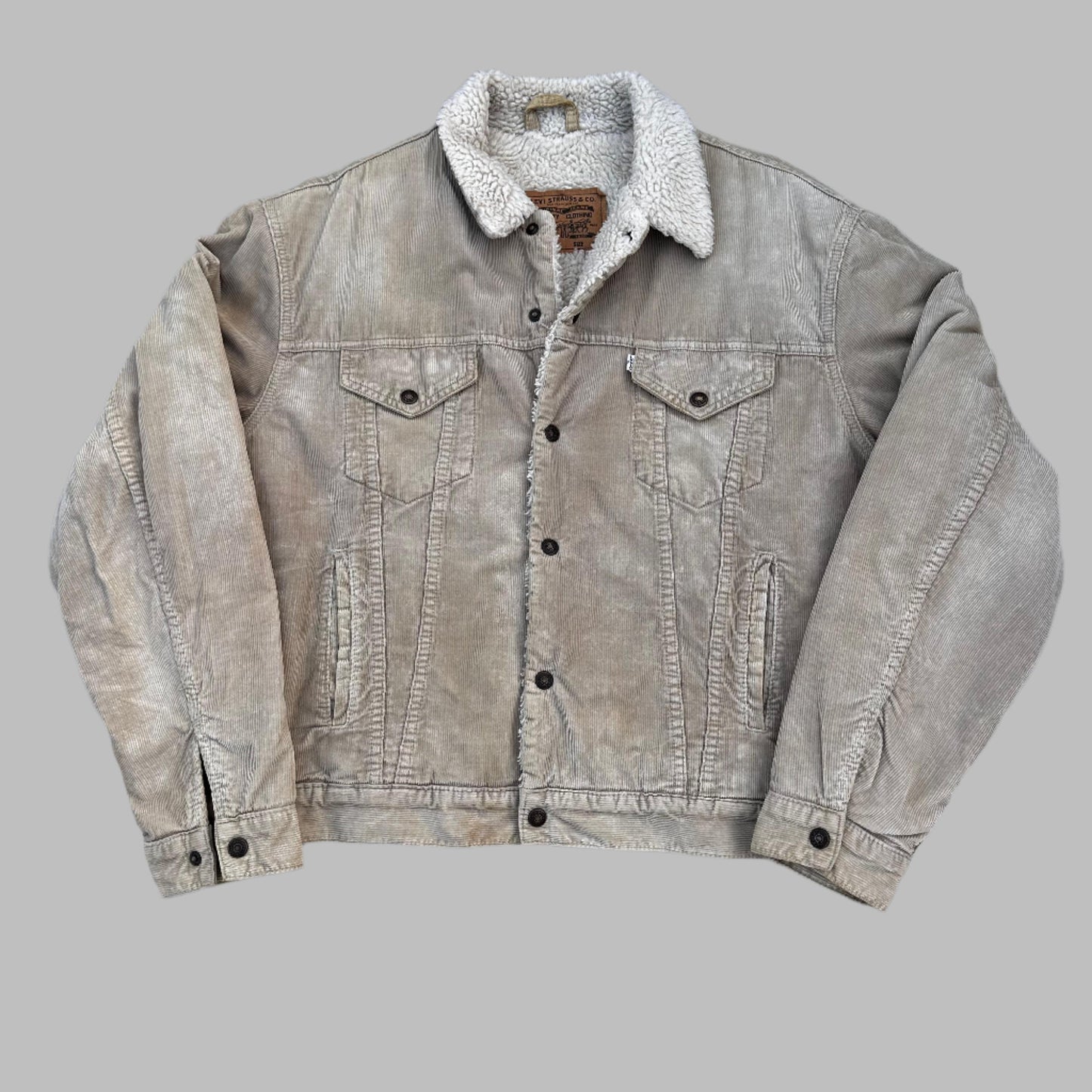 Beige Corduroy Fur Collar Jacket