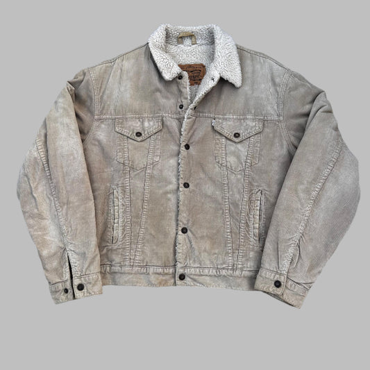 Beige Corduroy Fur Collar Jacket