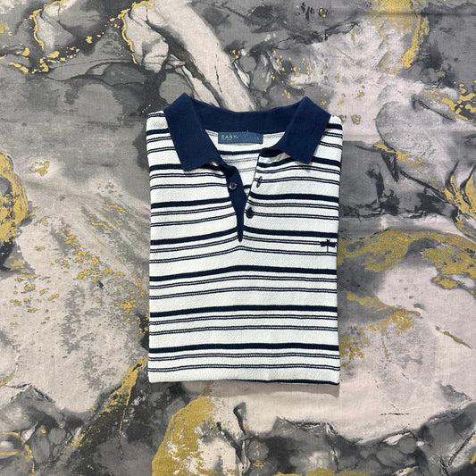 Dark Blue and White Stripes Knitted Polo