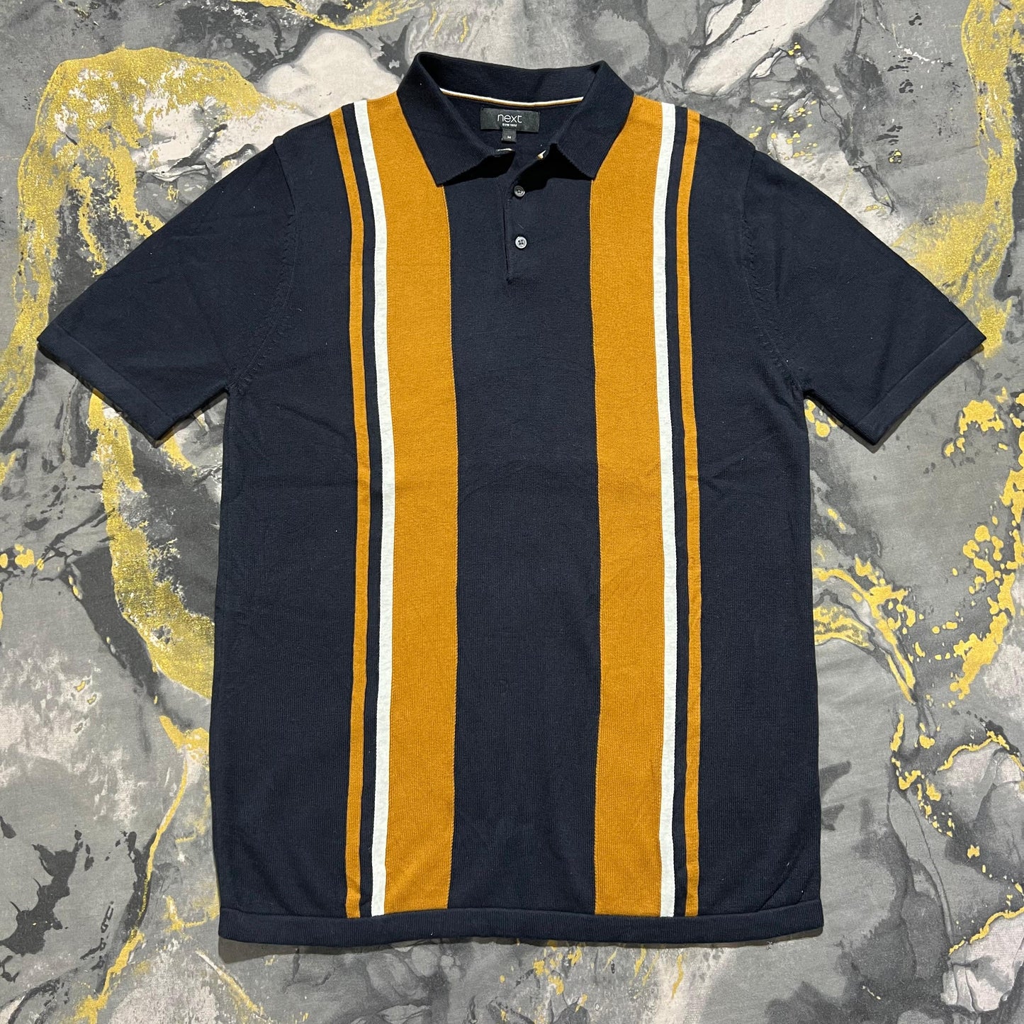 Navy-Blue Knitted Striped Polo