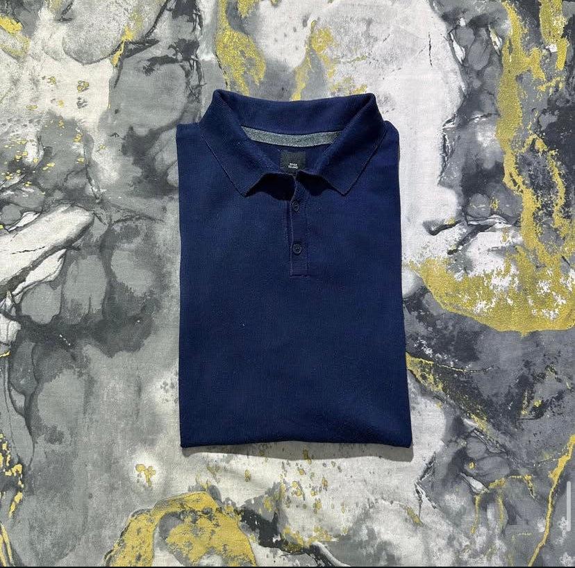 Navy-Blue with White Striped Shoulders Knit Polo