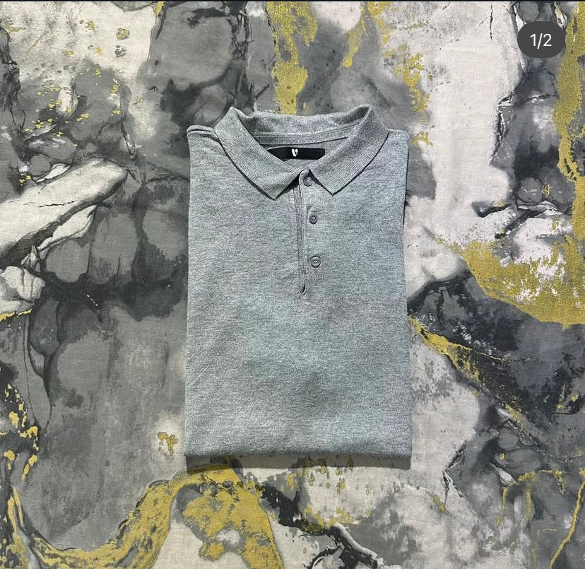 Plain Grey Soft Cotton Knitted Polo