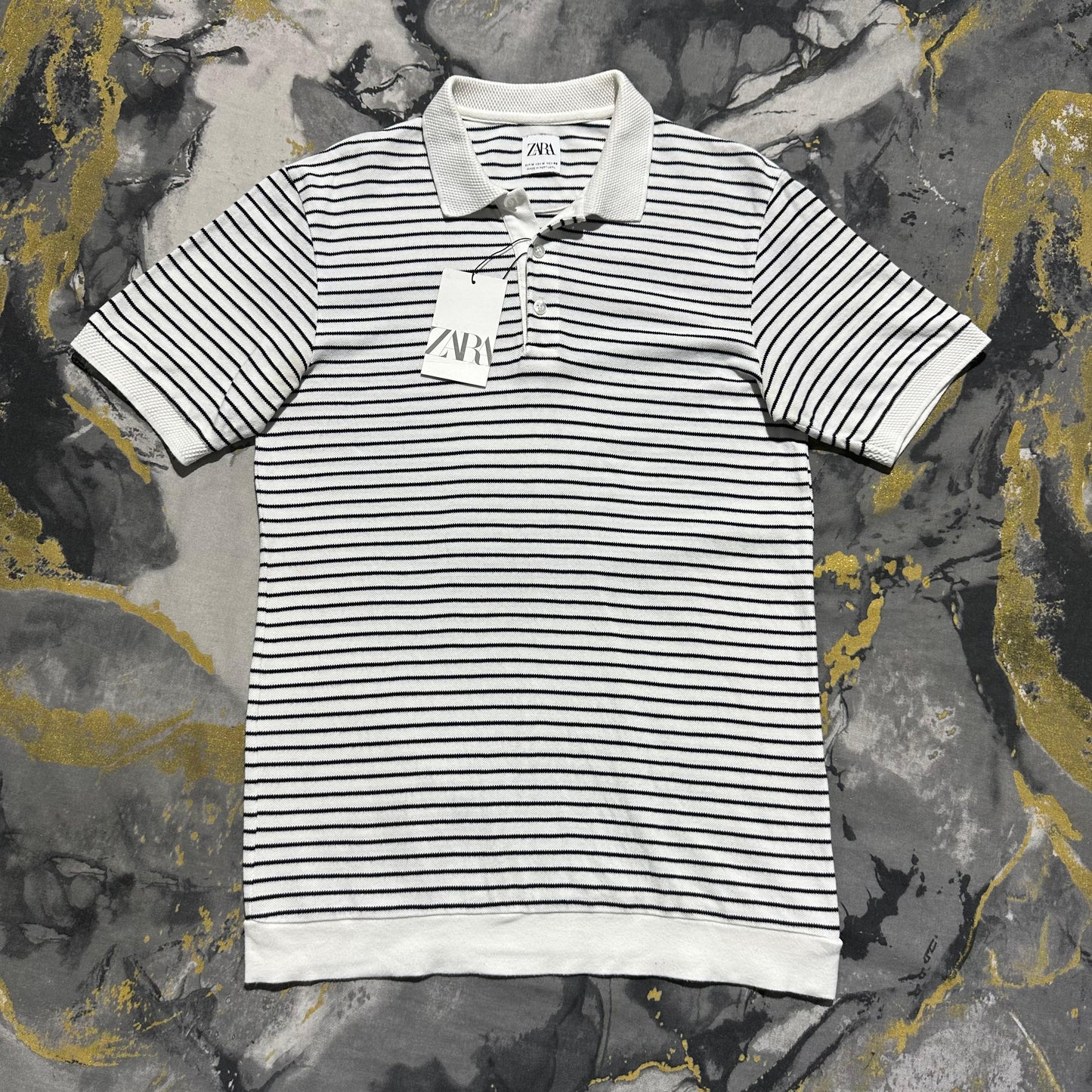 White Striped Textured Knitted Polo