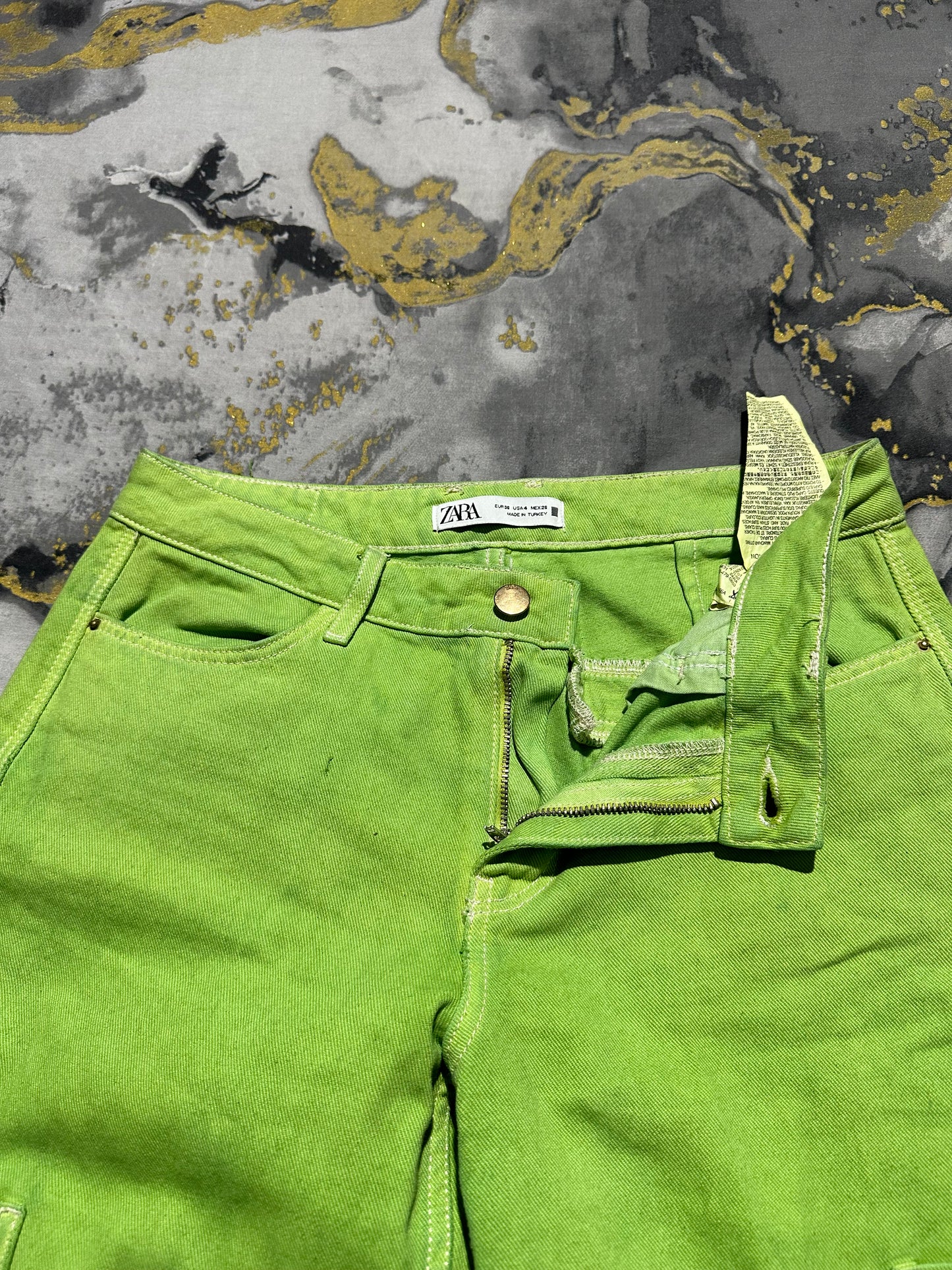Zara Matcha Green Baggy 6 Pockets Jeans