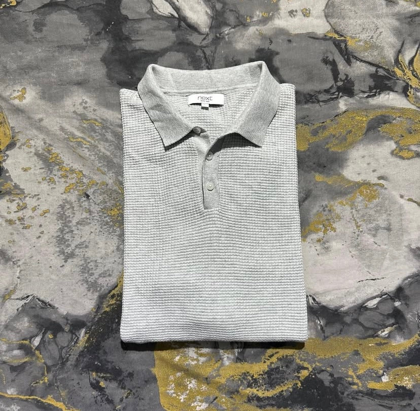 Whitish Gray Waffle Knit Textured Polo