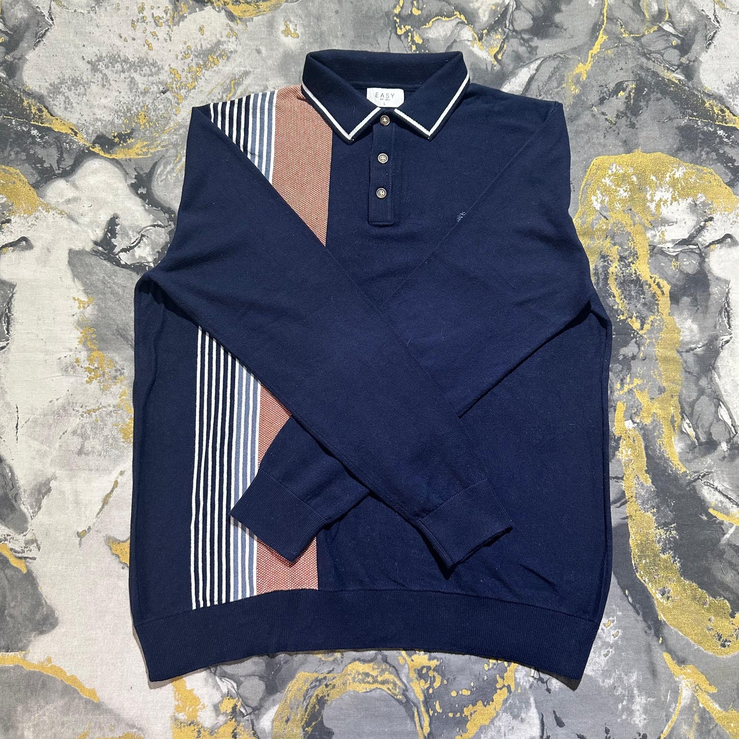 Navy Blue Striped Half Zipper