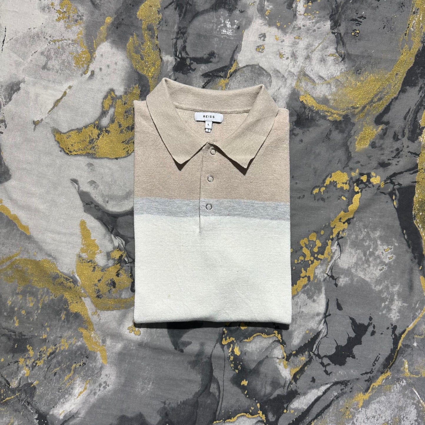 Two Toned Beige/White Knitted Polo