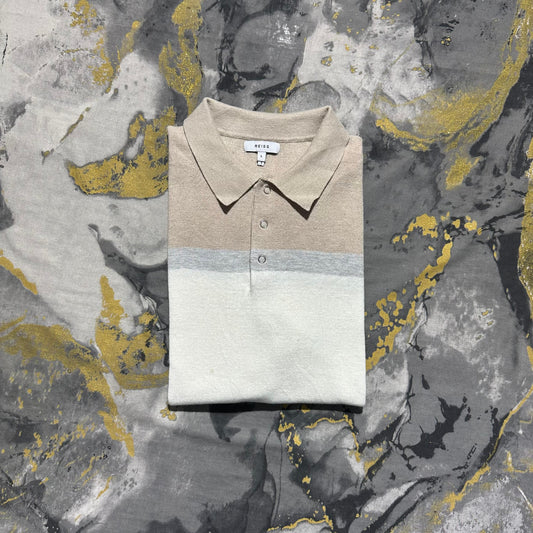 Two Toned Beige/White Knitted Polo