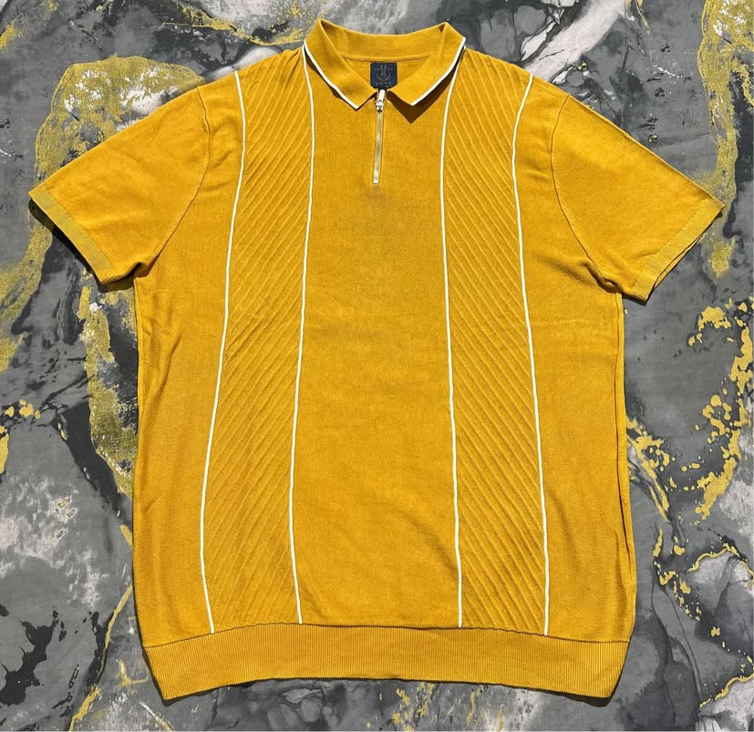 Yellow Striped Zipper Polo