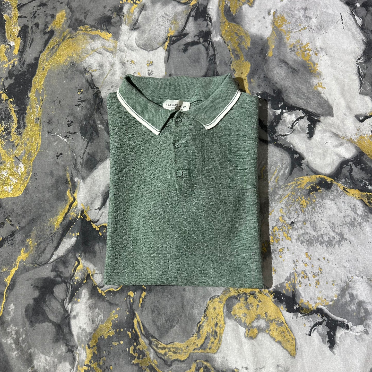 Sea Green Textured Knitted Polo