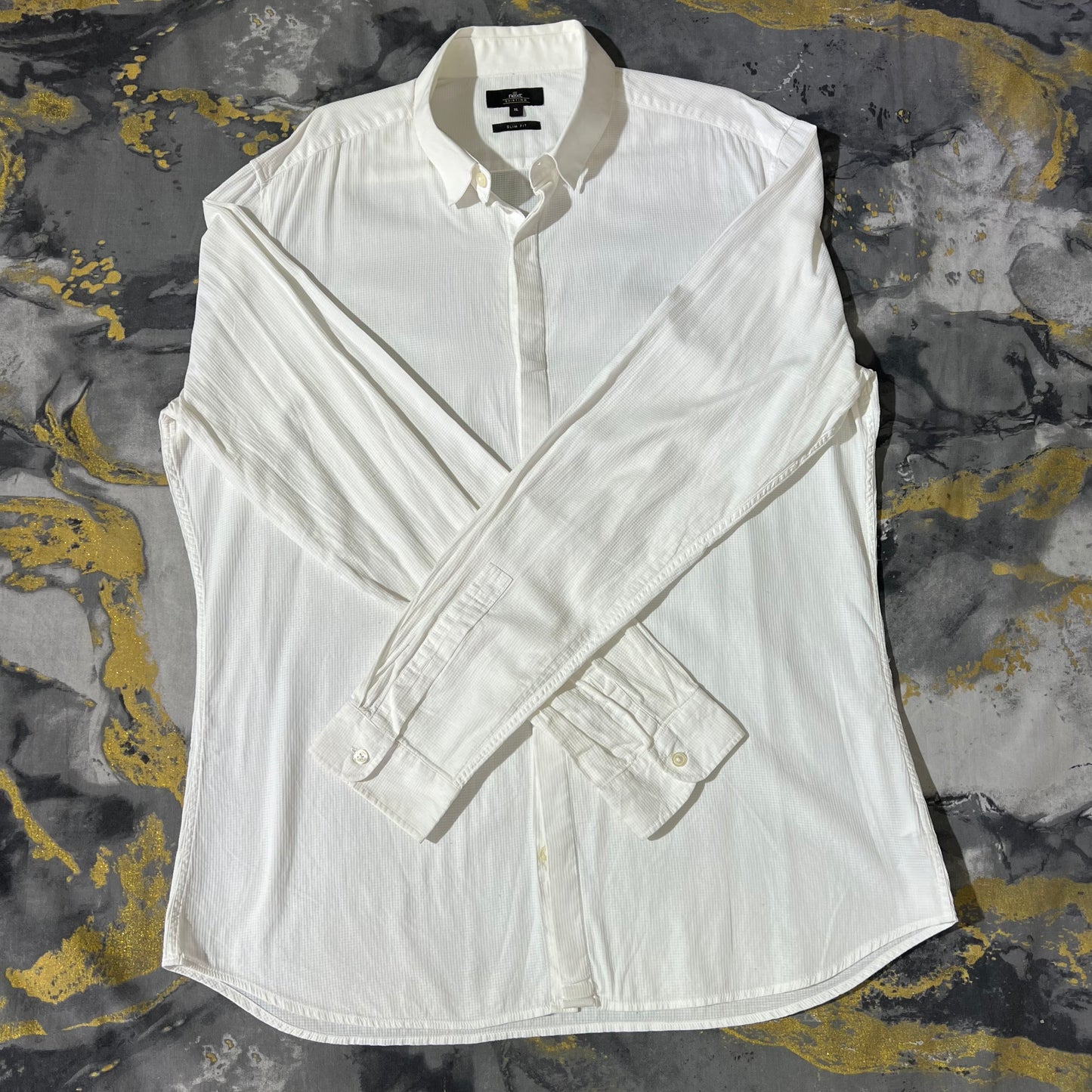 White Waffle Knit Textured Full Sleeves Buttoned Down