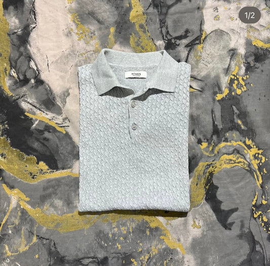 Light Grey Waffle Knit Weave Polo
