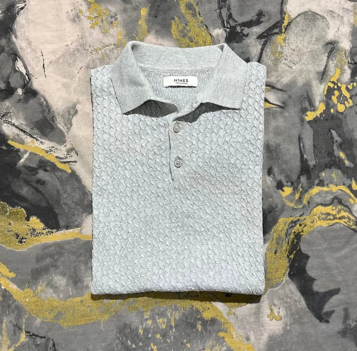 Light Grey Waffle Knit Weave Polo