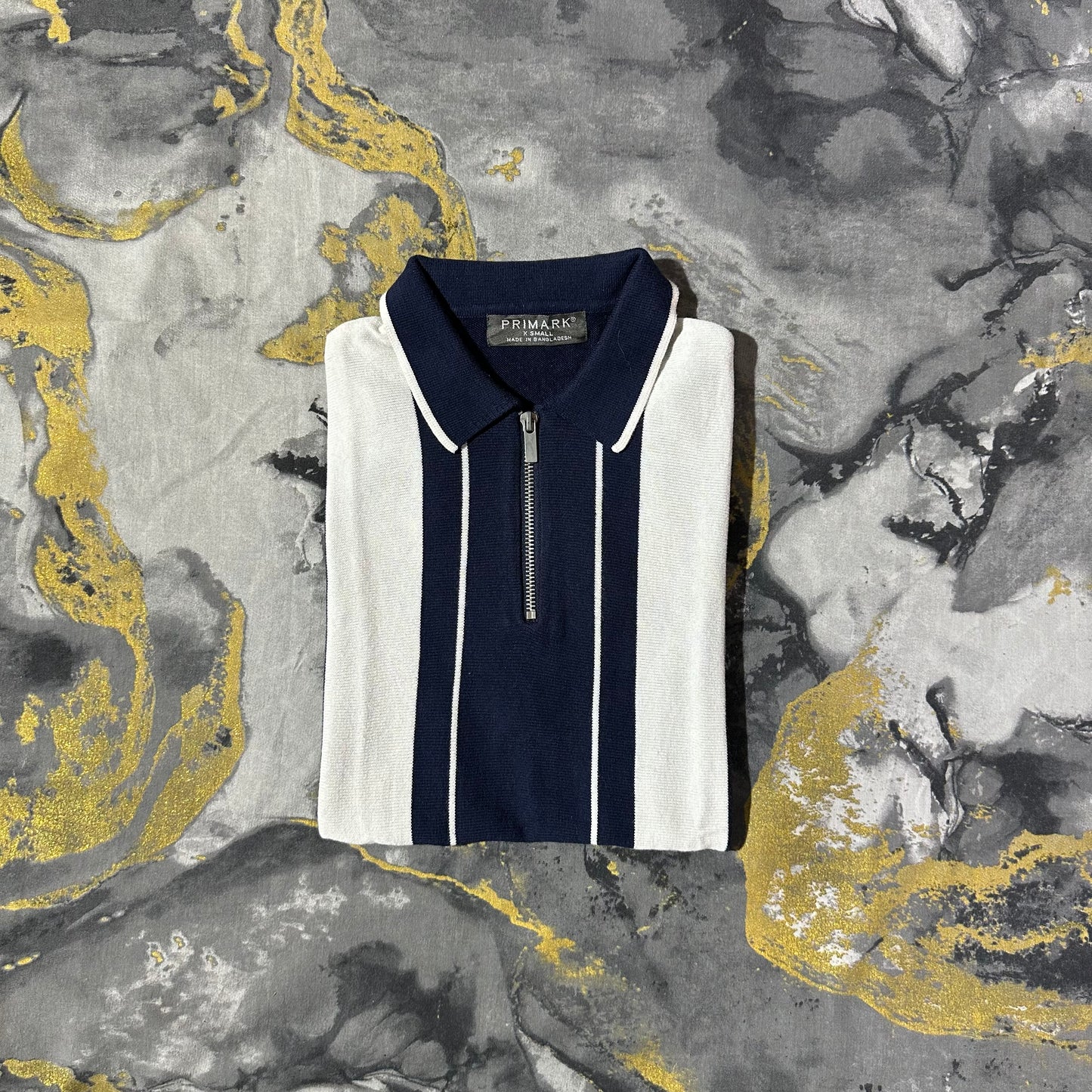 Primark Blue White Stripes Knitted Polo
