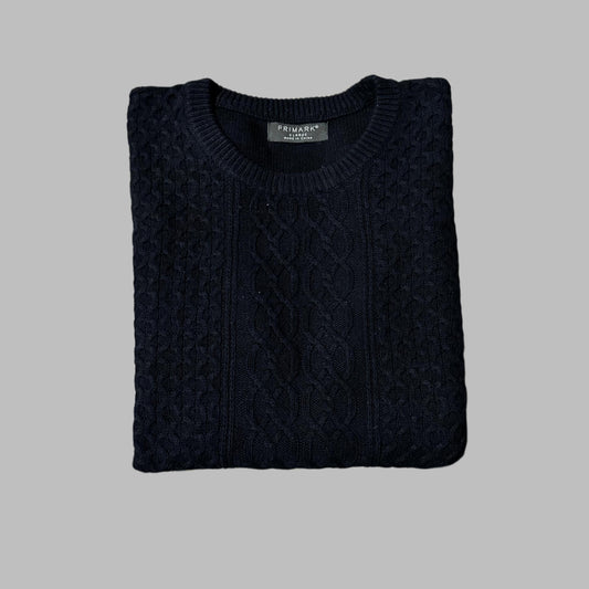 Large Dark Blue Needle Knit Patterned Sweater