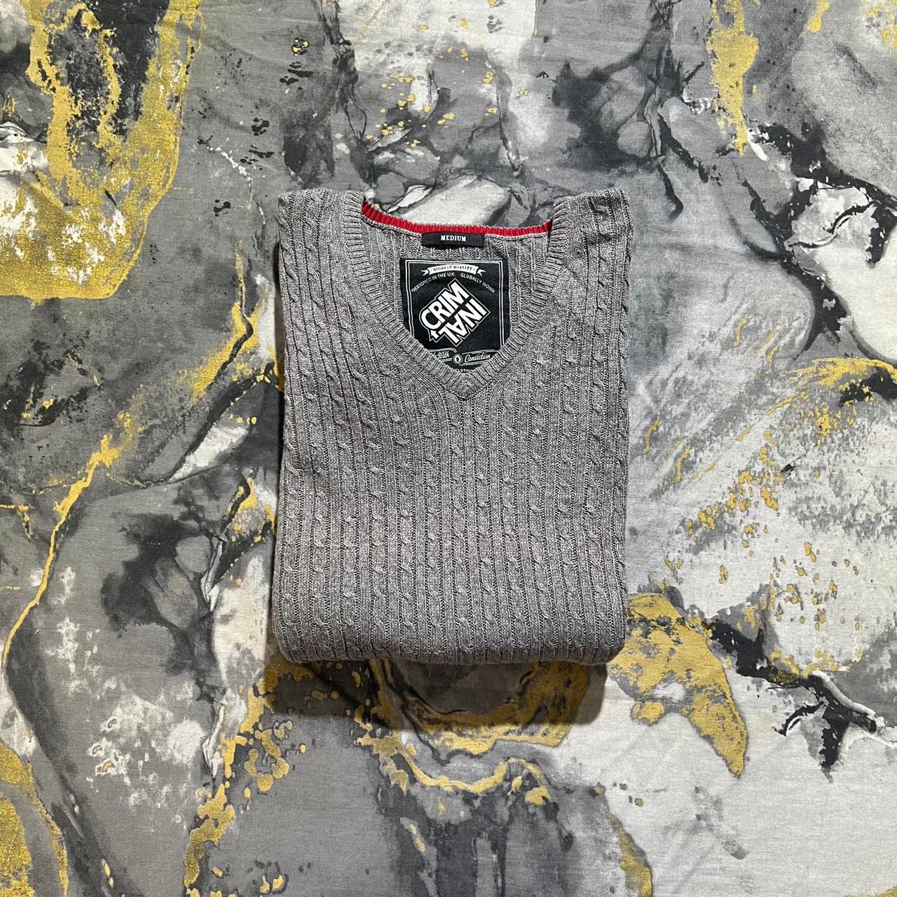 Grey Cable V-Neck Knitted Sweater