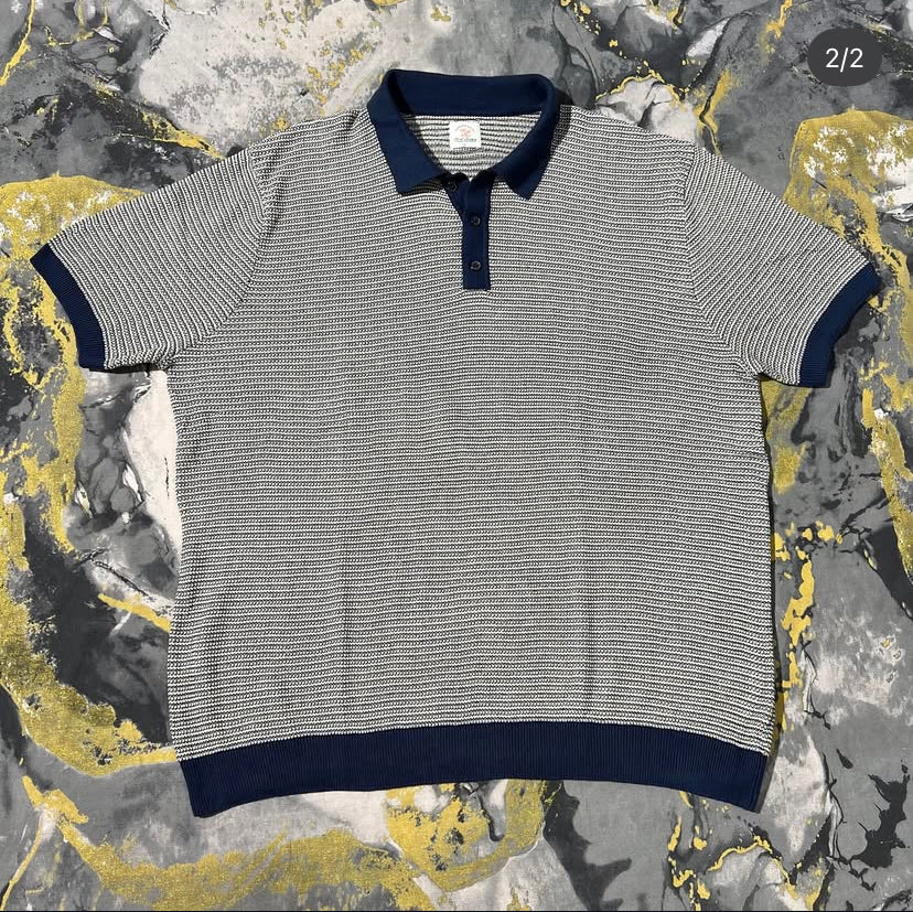 Two Toned Striped Knitted Buttoned Collar Polo