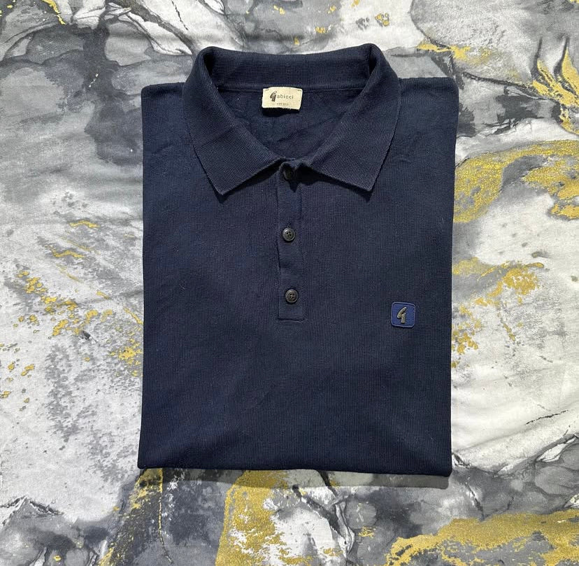 Navy-Blue Cotton Knit Buttoned Polo