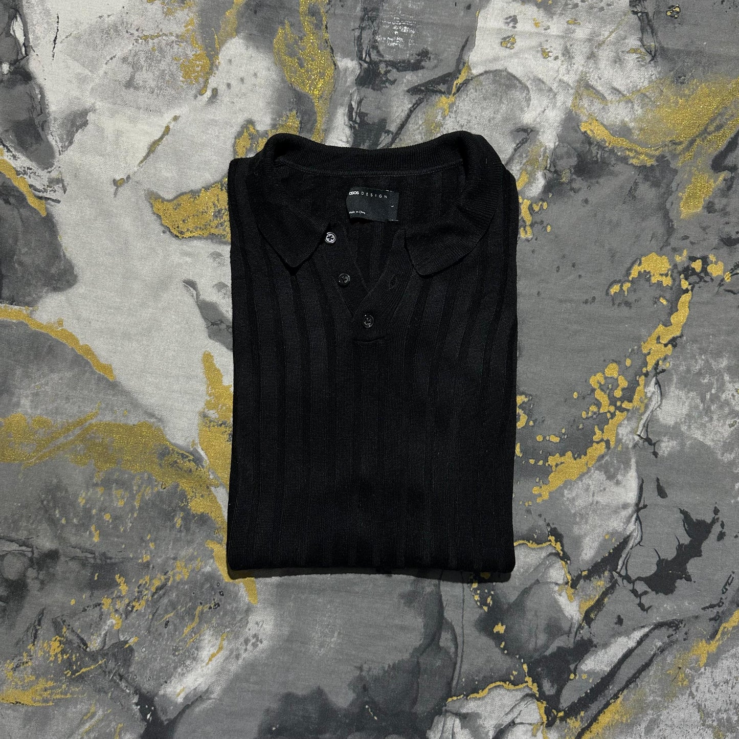 Jet Black Ribbed Polo