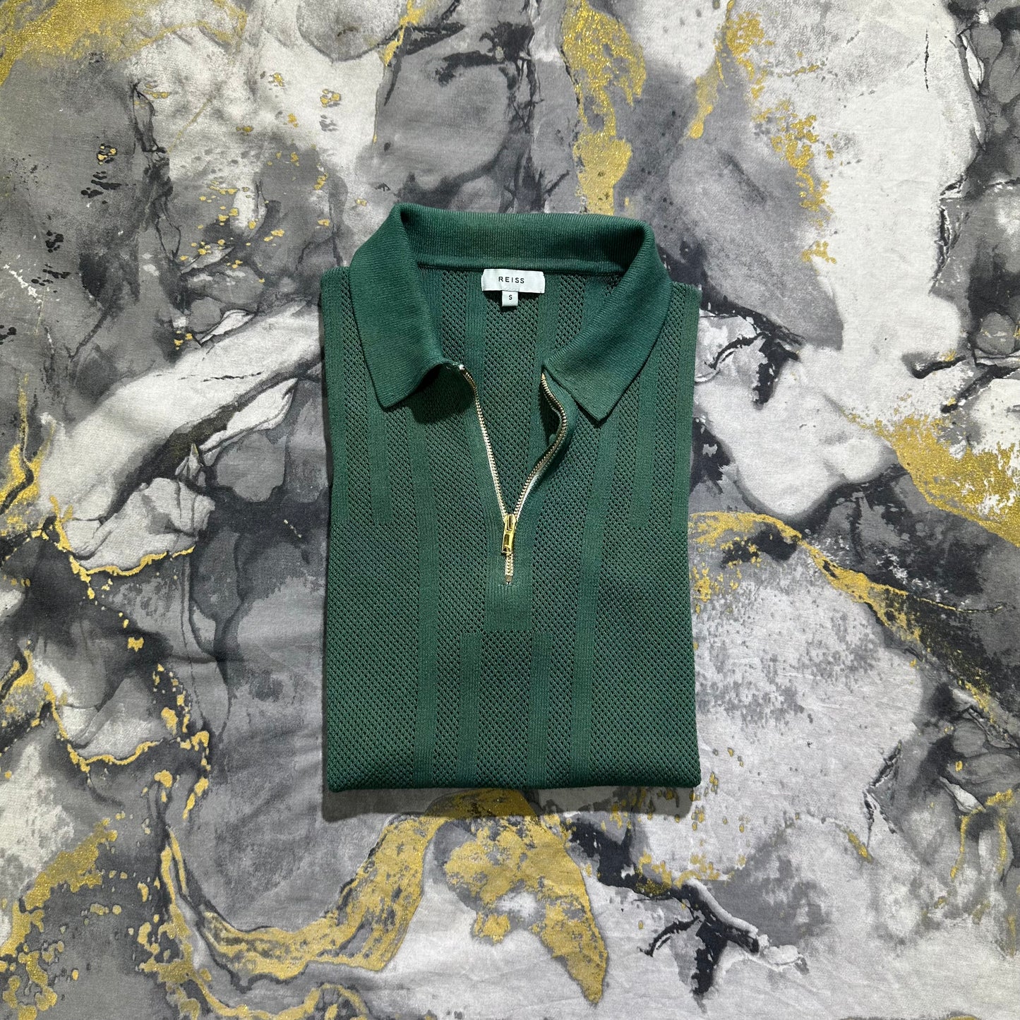 Resis Dark Green Mesh Knitted Zipper Polo