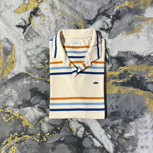 Beige Multi Colour Stripped Busan Collar Knitted Polo
