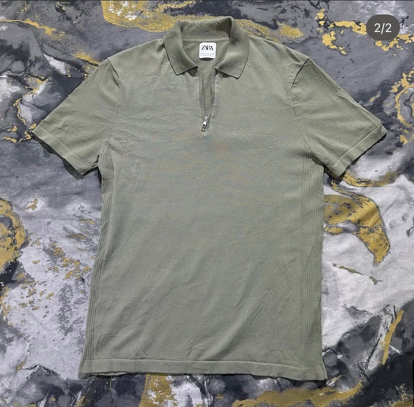 ZARA Olive Green Zipper Polo