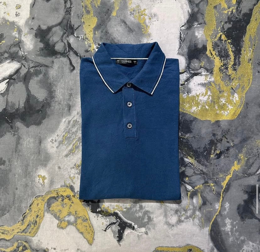 Deep Sea Blue Knitted Cotton Polo
