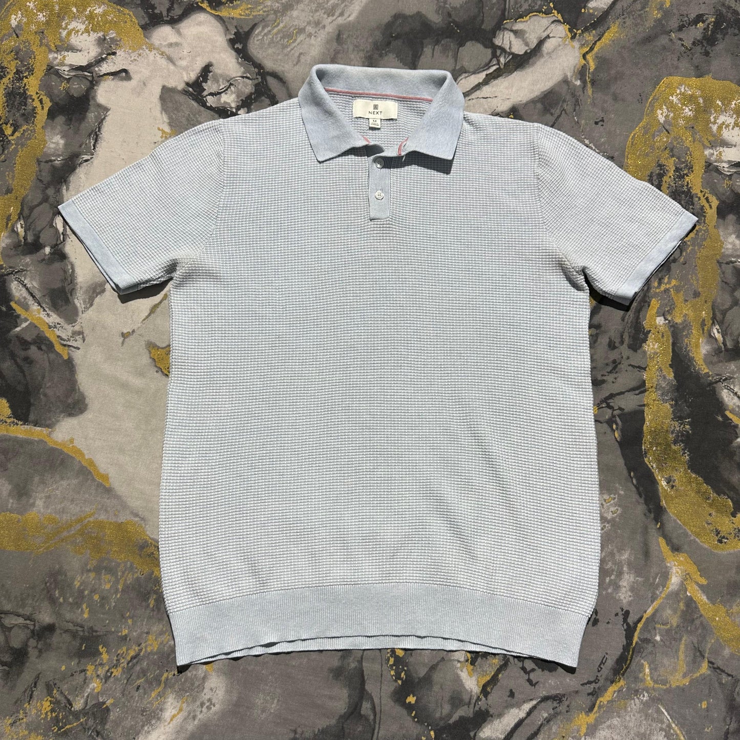 Sky-Blue Waffle Knit Textured Polo