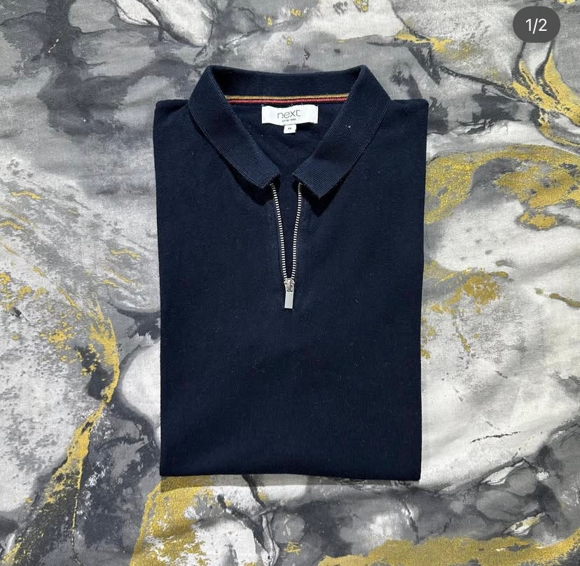 Navy Blue Soft Cotton Zipper Polo