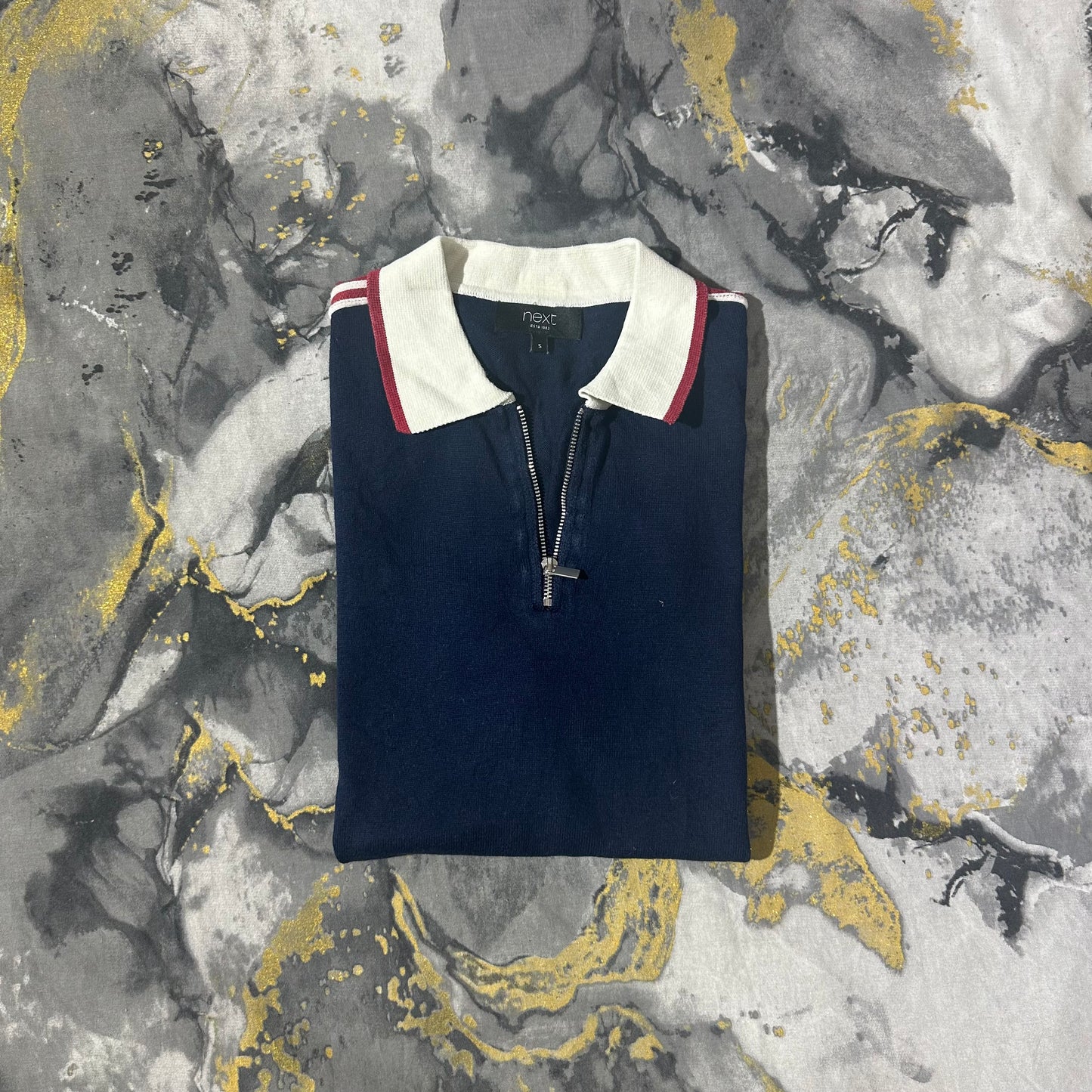 Next Dark Blue Zipper Polo