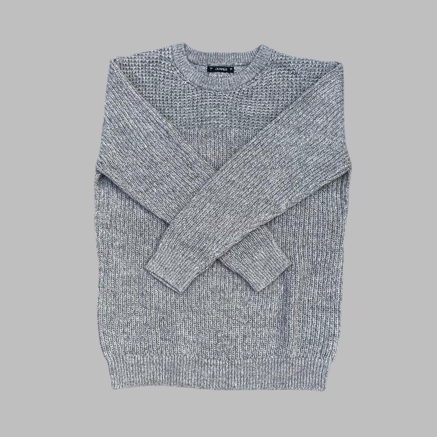Large Light Gray Knitted Full Sleeves Sweater