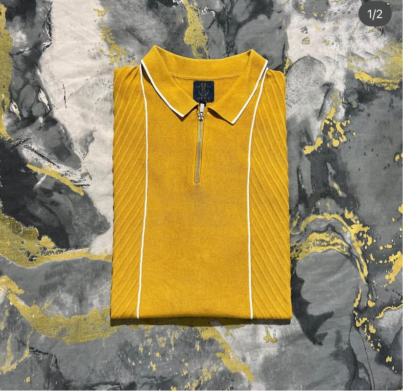 Yellow Striped Zipper Polo