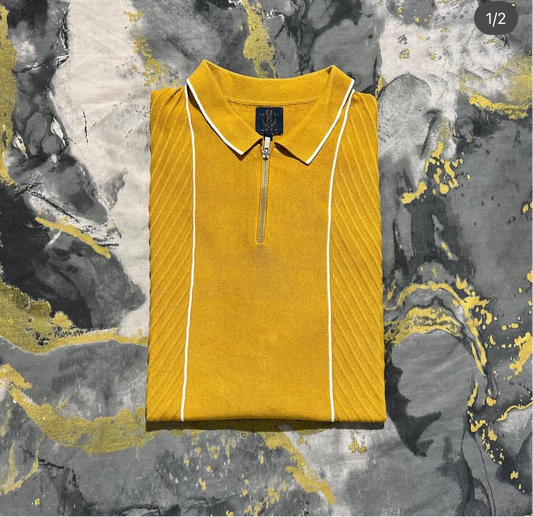 Yellow Striped Zipper Polo
