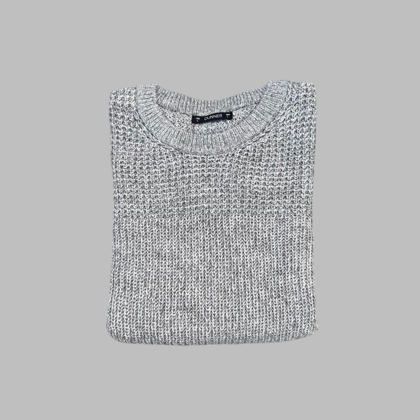 Large Light Gray Knitted Full Sleeves Sweater