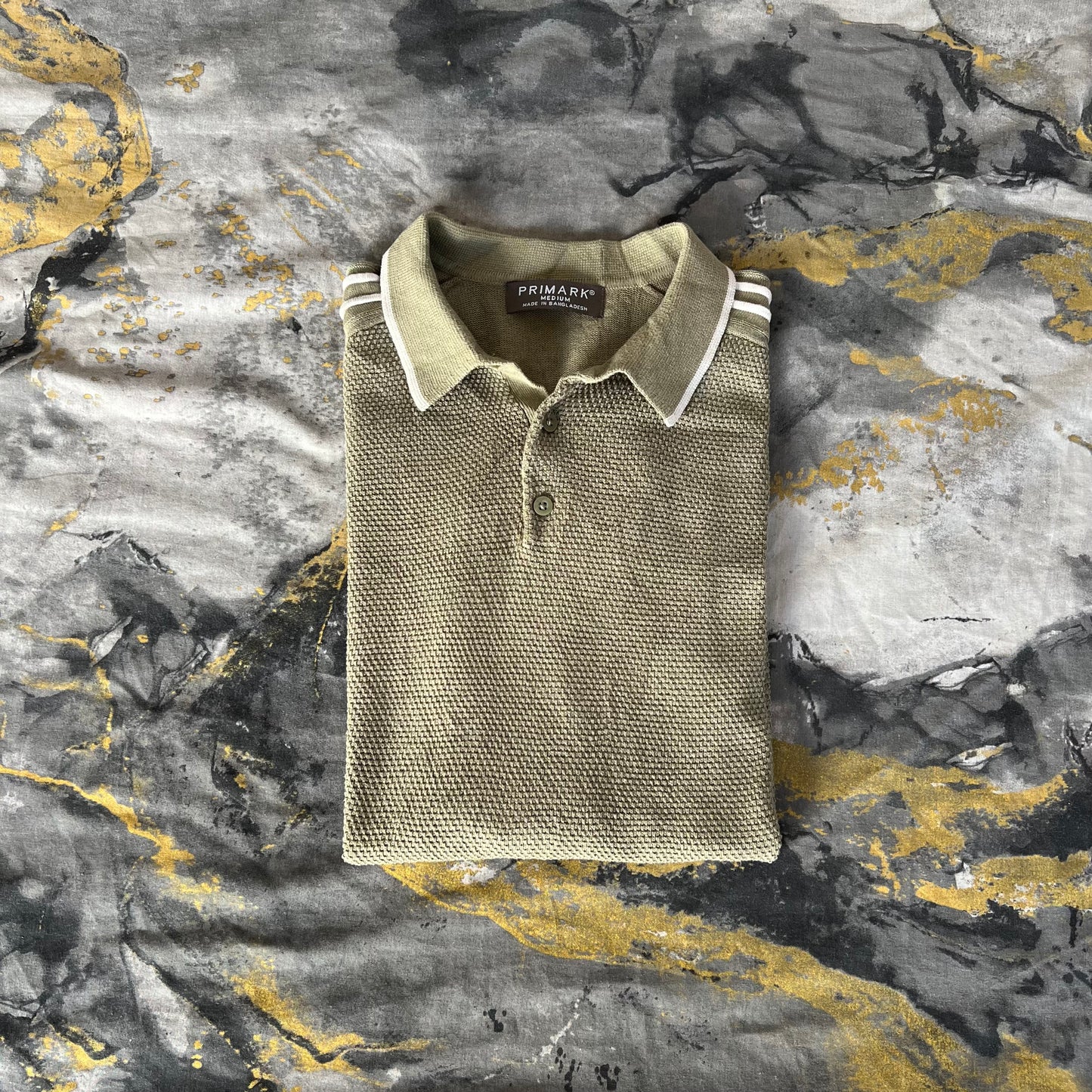 Olive Green Textured Knitted Polo
