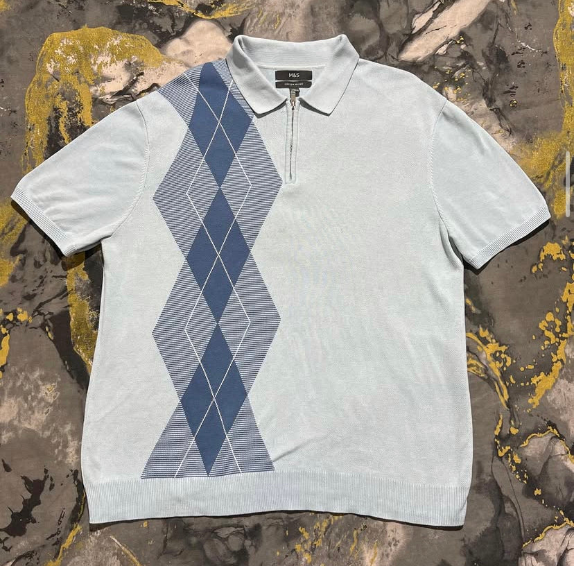 Sky-Blue Patterned Half Zipper Polo Kia