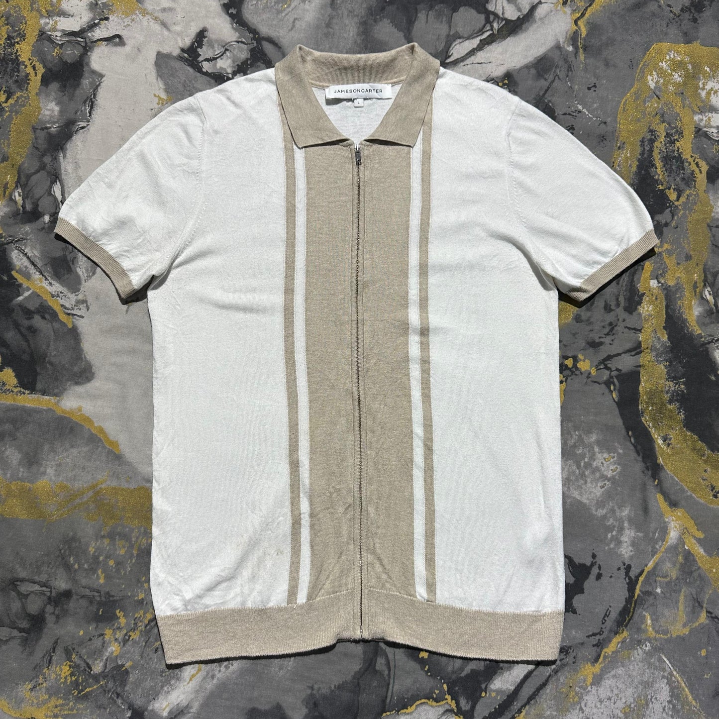 White-Cream Full Zipper Polo