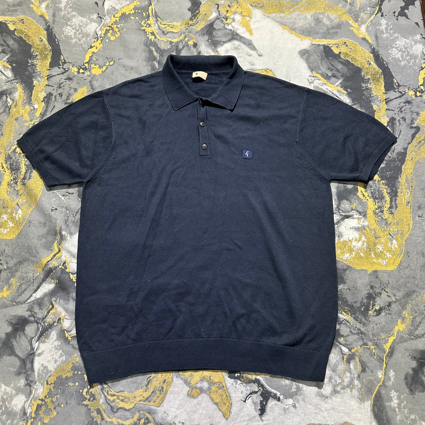 Gabicci Dark Blue Knitted Cotton Buttoned Polo