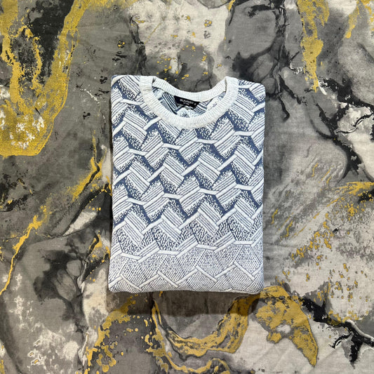 Sky Blue Geometric Pattern Knitted Sweater