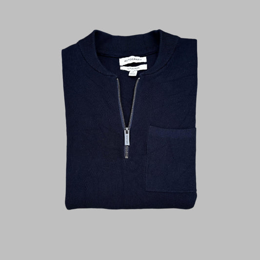Medium Dark Blue Half Zipper Full Sleeves
