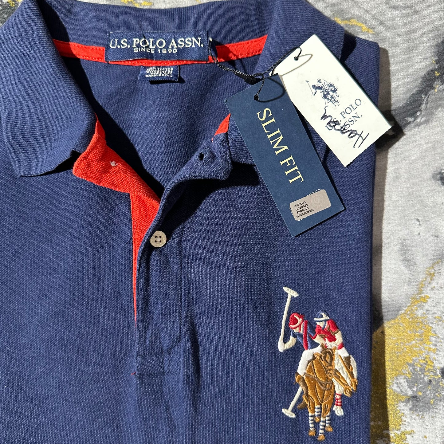 USPA Slimfit Blue Pique Cotton Polo