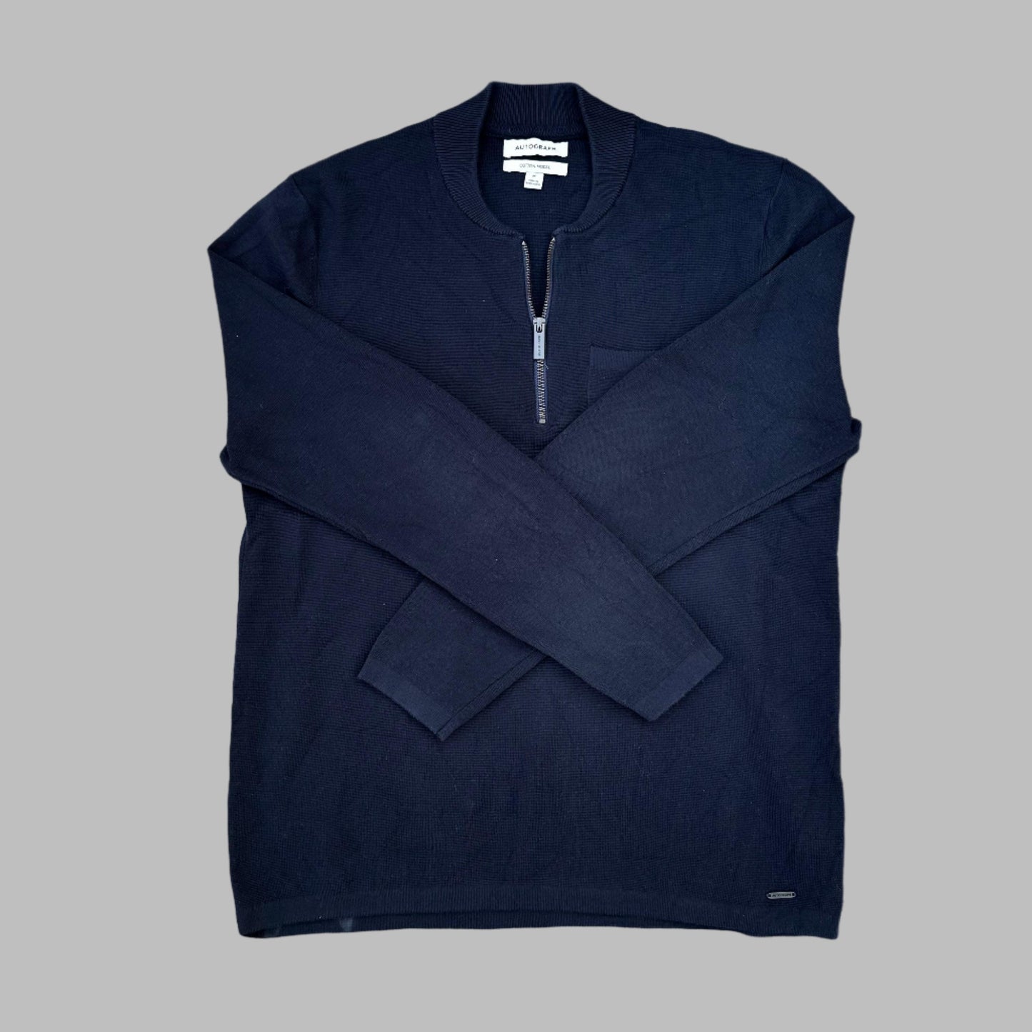 Medium Dark Blue Half Zipper Full Sleeves
