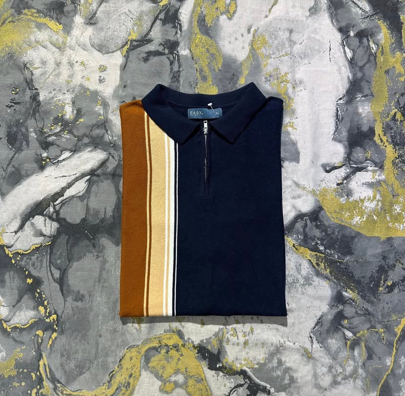 Two Toned Blue and Orange Half Zipper Polo