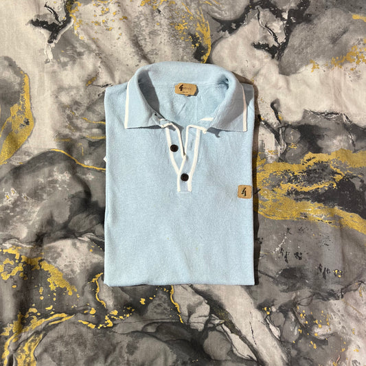 Sky Blue Knitted Half Sleeves Polo