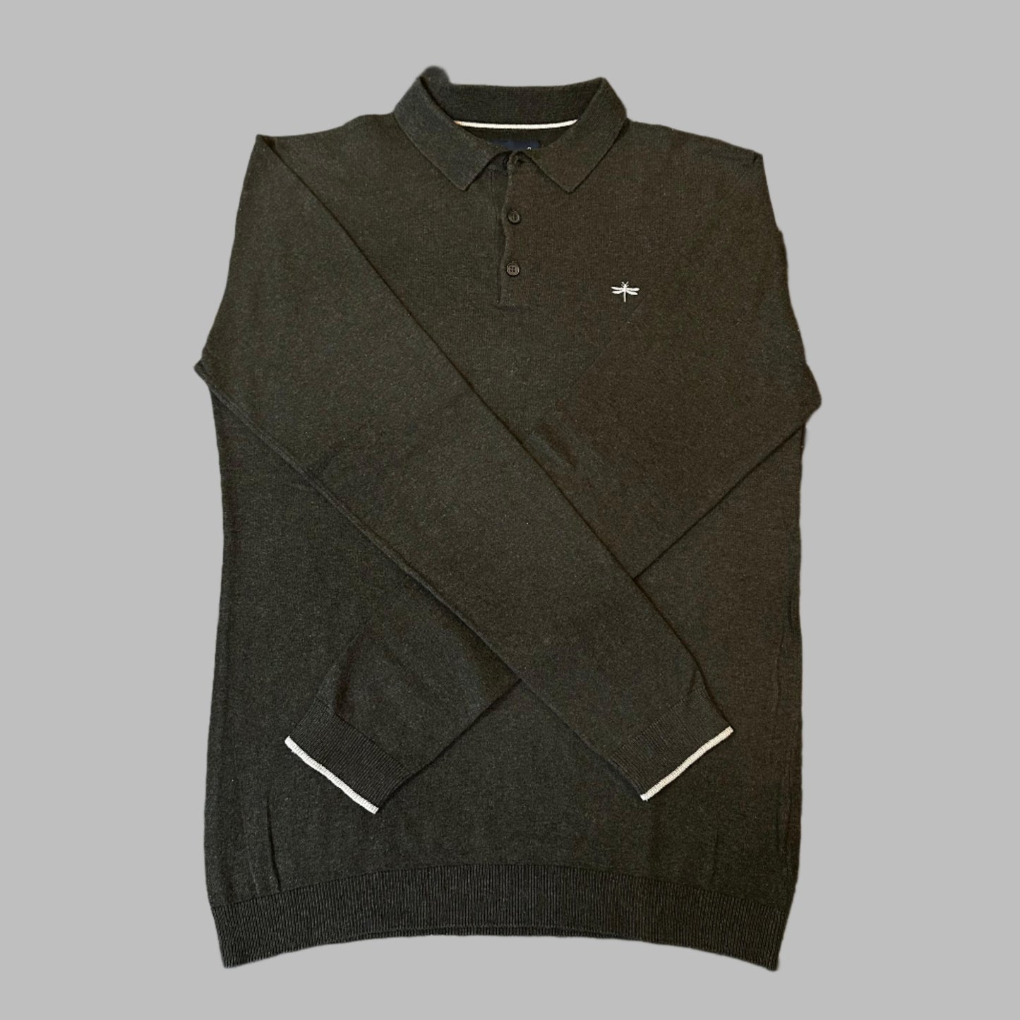 Small Olive Green Full Sleeves Cotton Polo