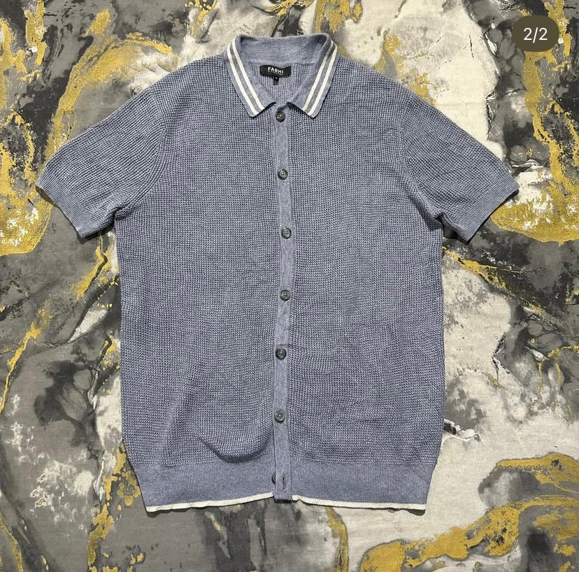 Gray Textured Button Down Polo